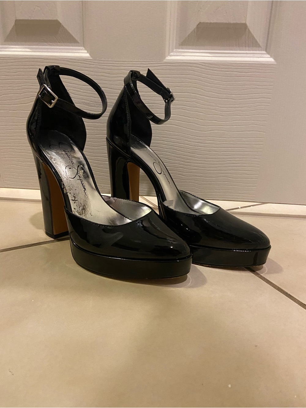 Jessica Simpson Black Patent Ankle-Strap Platform Pumps